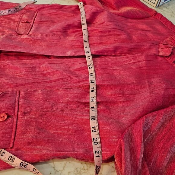 CHICO'S Jacket Blazer Sz Large 12 Hot Pink Crinkle Barbie Open Front Barbiecore - Picture 11 of 12
